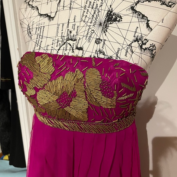 Camille La vie Fuchsia Silk Formal Evening bead overlay Colorful Bright pleated - Picture 2 of 10